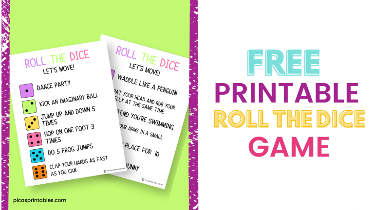 Free Printable Roll the Dice Exercise Game for Kids